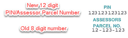 PIN Change Parcel Number Change 8 to 12 Digits